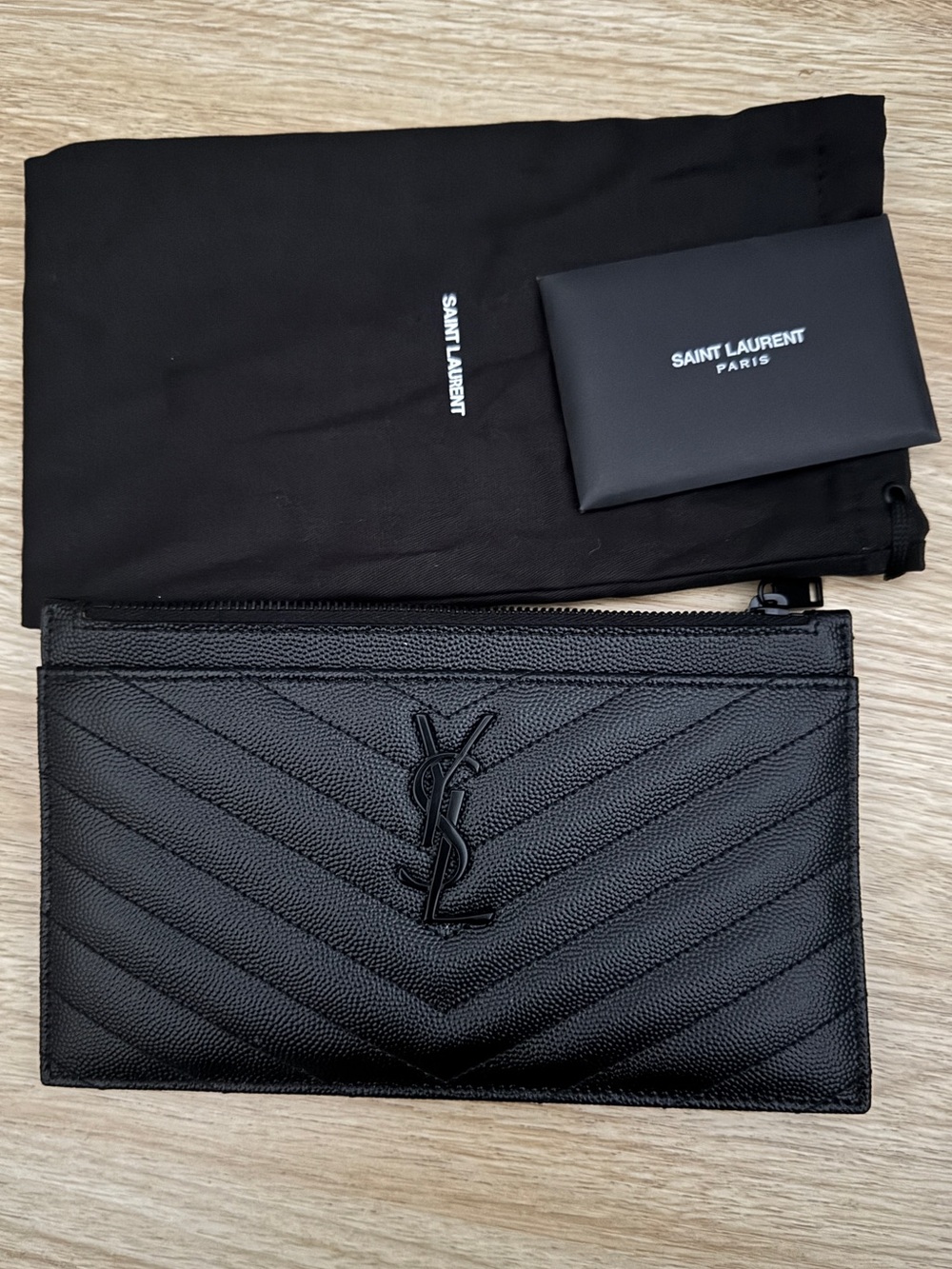 Saint Laurent YSL Chevron Monogram Bill Pouch Black Leather